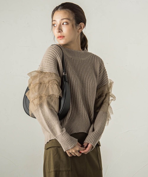 【セール】チュールドッキングピーチヤーンニットプルオーバー≪手洗い可能≫（ニット/セーター）｜ketty（ケティ）