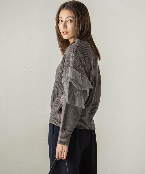 【セール】チュールドッキングピーチヤーンニットプルオーバー≪手洗い可能≫（ニット/セーター）｜ketty（ケティ）