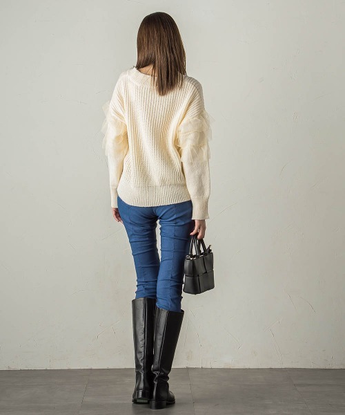 【セール】チュールドッキングピーチヤーンニットプルオーバー≪手洗い可能≫（ニット/セーター）｜ketty（ケティ）