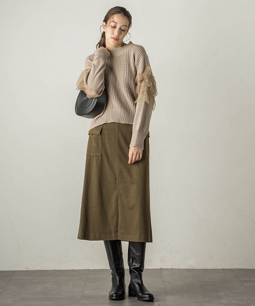 【セール】チュールドッキングピーチヤーンニットプルオーバー≪手洗い可能≫（ニット/セーター）｜ketty（ケティ）