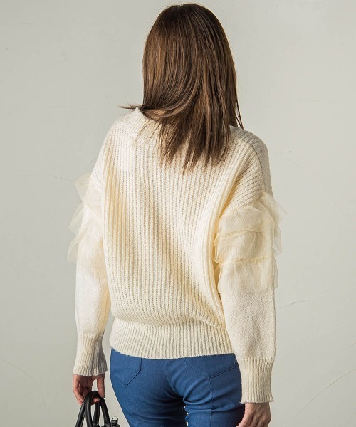 【セール】チュールドッキングピーチヤーンニットプルオーバー≪手洗い可能≫（ニット/セーター）｜ketty（ケティ）