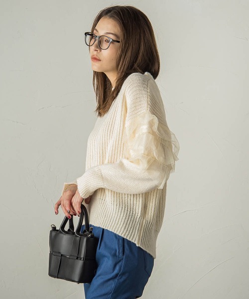 【セール】チュールドッキングピーチヤーンニットプルオーバー≪手洗い可能≫（ニット/セーター）｜ketty（ケティ）