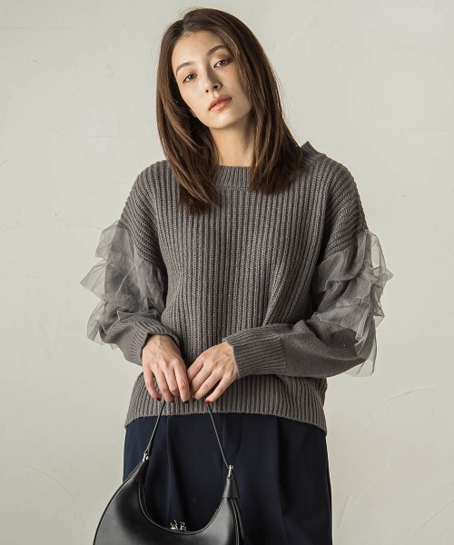 【セール】チュールドッキングピーチヤーンニットプルオーバー≪手洗い可能≫（ニット/セーター）｜ketty（ケティ）