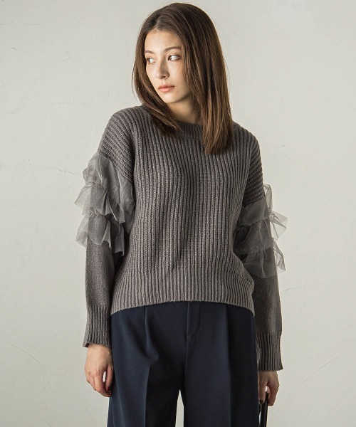 【セール】チュールドッキングピーチヤーンニットプルオーバー≪手洗い可能≫（ニット/セーター）｜ketty（ケティ）