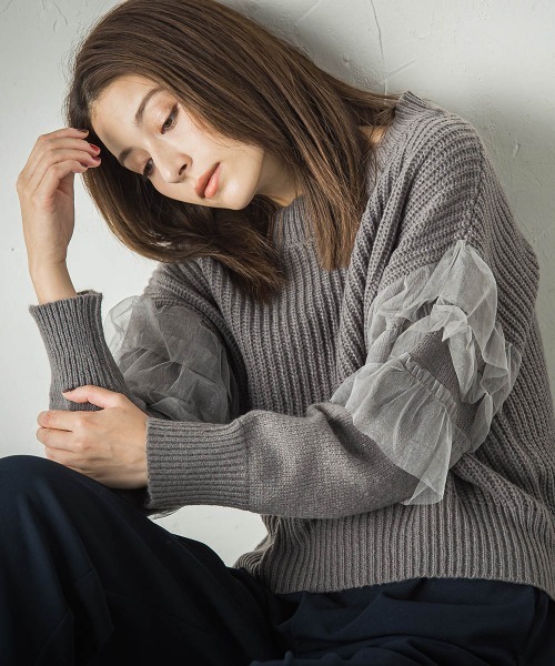 【セール】チュールドッキングピーチヤーンニットプルオーバー≪手洗い可能≫（ニット/セーター）｜ketty（ケティ）