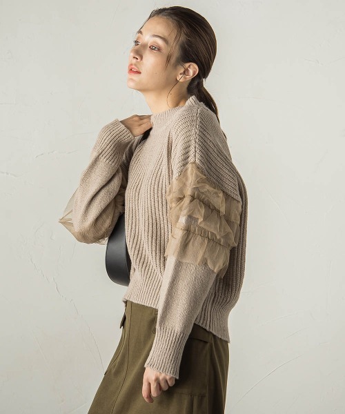 【セール】チュールドッキングピーチヤーンニットプルオーバー≪手洗い可能≫（ニット/セーター）｜ketty（ケティ）