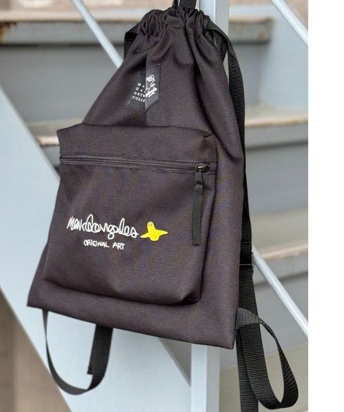 Mark Gonzales（マーク・ゴンザレス）の「MARK GONZALES ART WORK /【web限定】マークゴンザレス　ポリエステルナイロン ロゴ刺繍ナップザック（バックパック/リュック・メンズ・ブラック・FREE）」の6枚目の写真