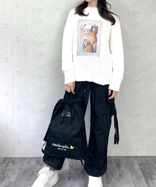 Mark Gonzales（マーク・ゴンザレス）の「MARK GONZALES ART WORK /【web限定】マークゴンザレス　ポリエステルナイロン ロゴ刺繍ナップザック（バックパック/リュック・メンズ・ブラック・FREE）」の12枚目の写真