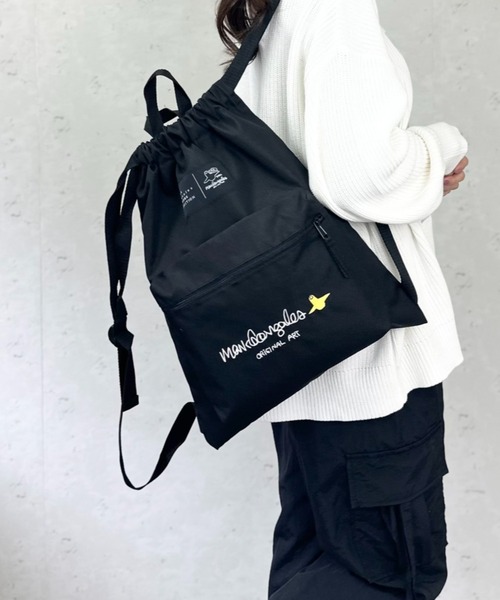 Mark Gonzales（マーク・ゴンザレス）の「MARK GONZALES ART WORK /【web限定】マークゴンザレス　ポリエステルナイロン ロゴ刺繍ナップザック（バックパック/リュック・メンズ・ブラック・FREE）」の7枚目の写真