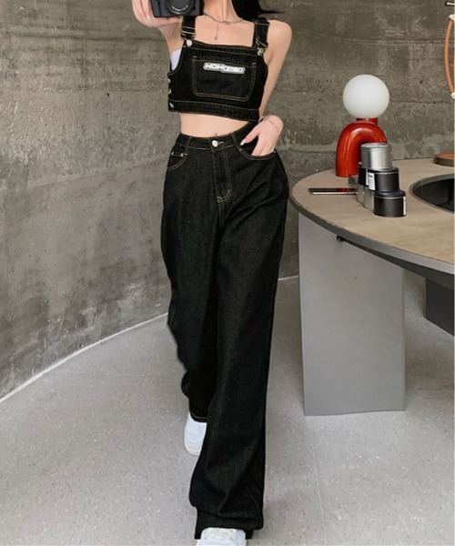 kirakiraShop（キラキラショップ）の「サスペンダー風 デニム セットアップ（サロペット/オーバーオール・レディース・ブラック・S/M）」の9枚目の写真