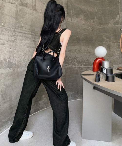 kirakiraShop（キラキラショップ）の「サスペンダー風 デニム セットアップ（サロペット/オーバーオール・レディース・ブラック・S/M）」の11枚目の写真