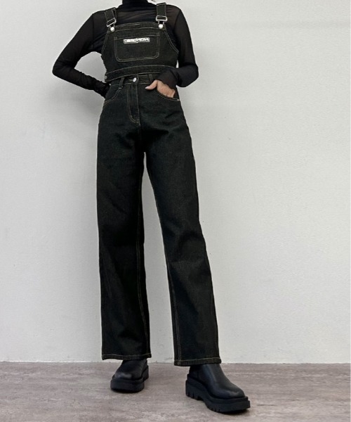 kirakiraShop（キラキラショップ）の「サスペンダー風 デニム セットアップ（サロペット/オーバーオール・レディース・ブラック・S/M）」の14枚目の写真