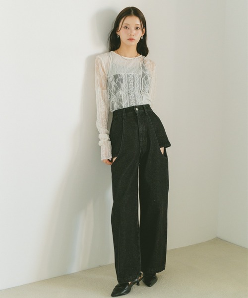 VANNIE U(ヴァニーユー)の「レースパッチワークトップス(Tシャツ/カットソー・レディース・アイボリー/ブラック・FREE)」の10枚目の写真