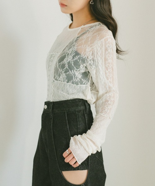 VANNIE U(ヴァニーユー)の「レースパッチワークトップス(Tシャツ/カットソー・レディース・アイボリー/ブラック・FREE)」の7枚目の写真