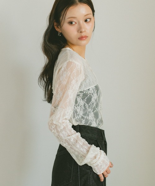 VANNIE U(ヴァニーユー)の「レースパッチワークトップス(Tシャツ/カットソー・レディース・アイボリー/ブラック・FREE)」の8枚目の写真