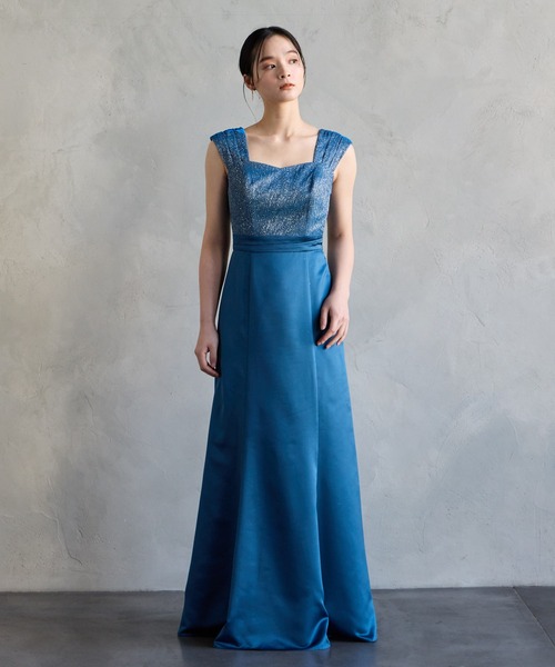 週末限定値下げ！1回着用 AIMER エメ ロングドレス 11号調節可丈詰め有 セール】【WEB限定】演奏会用2WAYラメニット×サテンスレンダーロング