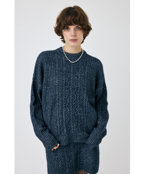 MOUSSY（マウジー）の「RIB CABLE ニットトップス（ニット/セーター・レディース・ブラック/アイボリー/ライトブルー・FREE）」の4枚目の写真