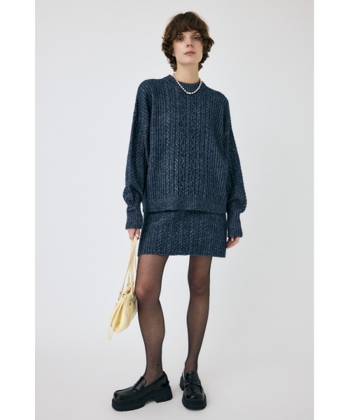 MOUSSY（マウジー）の「RIB CABLE ニットトップス（ニット/セーター・レディース・ブラック/アイボリー/ライトブルー・FREE）」の6枚目の写真