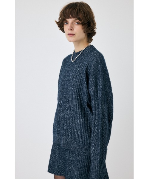 MOUSSY（マウジー）の「RIB CABLE ニットトップス（ニット/セーター・レディース・ブラック/アイボリー/ライトブルー・FREE）」の8枚目の写真