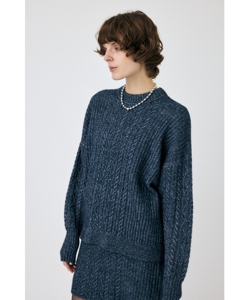 MOUSSY（マウジー）の「RIB CABLE ニットトップス（ニット/セーター・レディース・ブラック/アイボリー/ライトブルー・FREE）」の9枚目の写真