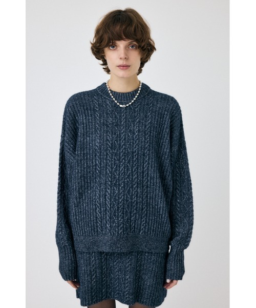 MOUSSY（マウジー）の「RIB CABLE ニットトップス（ニット/セーター・レディース・ブラック/アイボリー/ライトブルー・FREE）」の10枚目の写真