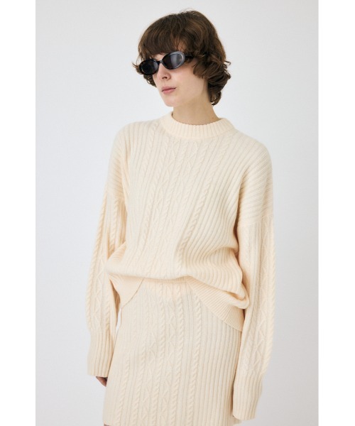 MOUSSY（マウジー）の「RIB CABLE ニットトップス（ニット/セーター・レディース・ブラック/アイボリー/ライトブルー・FREE）」の18枚目の写真