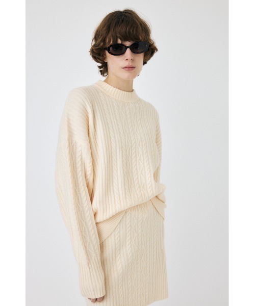 MOUSSY（マウジー）の「RIB CABLE ニットトップス（ニット/セーター・レディース・ブラック/アイボリー/ライトブルー・FREE）」の22枚目の写真