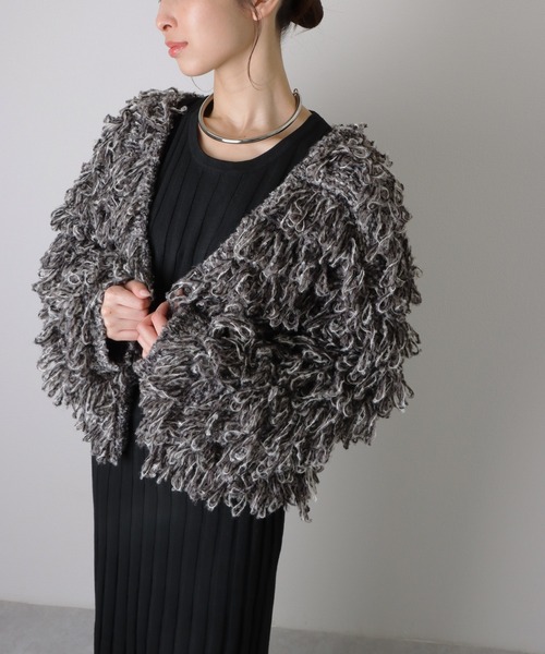 LAULEN（ローレン）の「loop knit v neck knit cardigan /ループ編み Vネック ニット カーディガン（カーディガン/ボレロ・レディース・チャコールグレー/グリーン/アイボリー・FREE）」の2枚目の写真