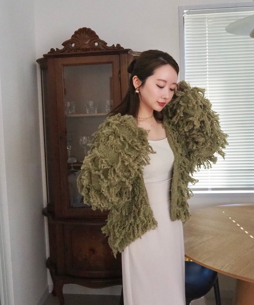 LAULEN（ローレン）の「loop knit v neck knit cardigan /ループ編み Vネック ニット カーディガン（カーディガン/ボレロ・レディース・チャコールグレー/グリーン/アイボリー・FREE）」の3枚目の写真