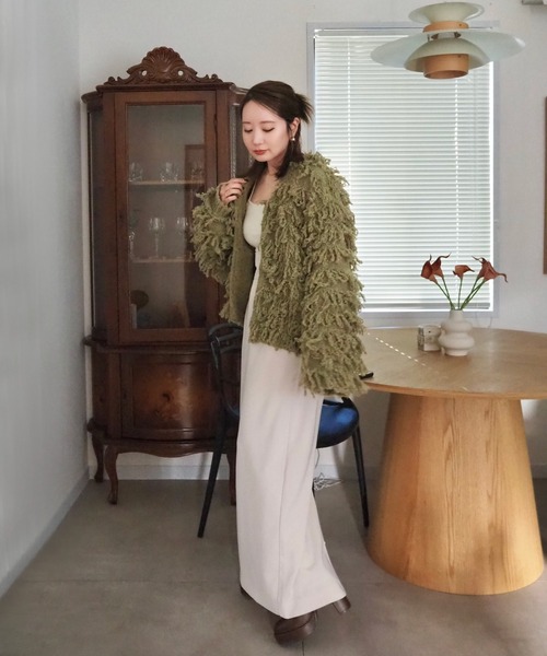 LAULEN（ローレン）の「loop knit v neck knit cardigan /ループ編み Vネック ニット カーディガン（カーディガン/ボレロ・レディース・チャコールグレー/グリーン/アイボリー・FREE）」の10枚目の写真