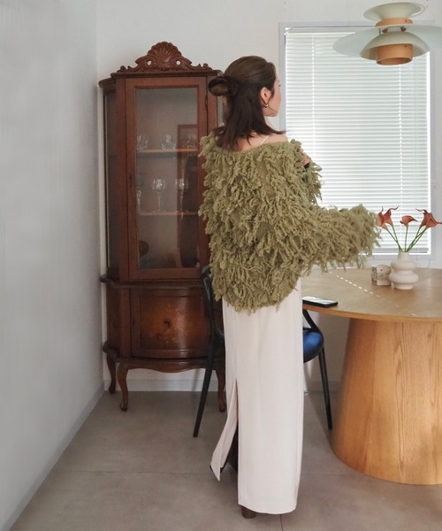 LAULEN（ローレン）の「loop knit v neck knit cardigan /ループ編み Vネック ニット カーディガン（カーディガン/ボレロ・レディース・チャコールグレー/グリーン/アイボリー・FREE）」の11枚目の写真