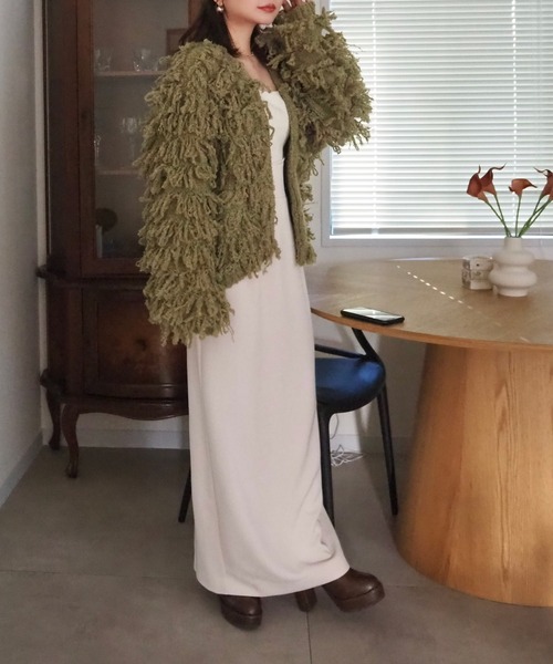 LAULEN（ローレン）の「loop knit v neck knit cardigan /ループ編み Vネック ニット カーディガン（カーディガン/ボレロ・レディース・チャコールグレー/グリーン/アイボリー・FREE）」の12枚目の写真