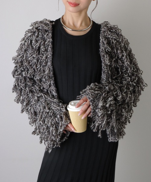 LAULEN（ローレン）の「loop knit v neck knit cardigan /ループ編み Vネック ニット カーディガン（カーディガン/ボレロ・レディース・チャコールグレー/グリーン/アイボリー・FREE）」の13枚目の写真