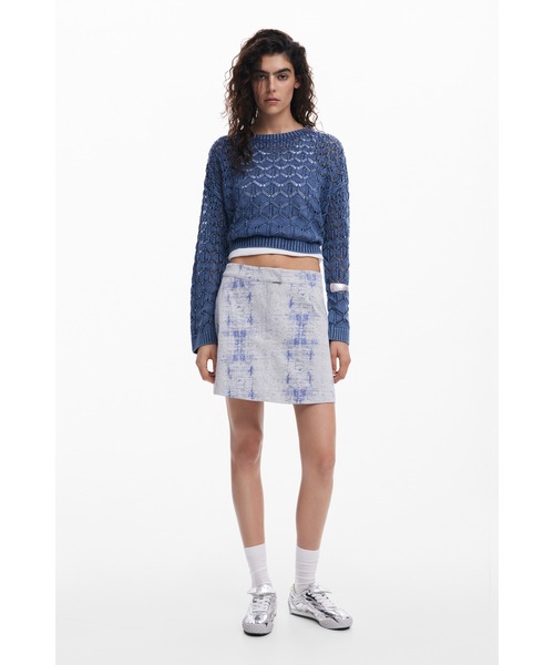 Desigual(デシグアル)の「チェッカーボードプリントミニスカート ライトブルー タイト(デニムスカート・レディース・ブルー・XS/S/M/XL/L)」の2枚目の写真