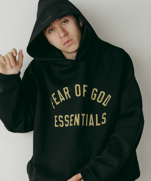 Fog Essentials パーカーブラック花卉プリントロゴ黒 FOG ESSENTIALS