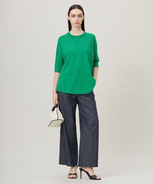 洗える】 コットンリアクティブデニム ワイドストレートパンツ