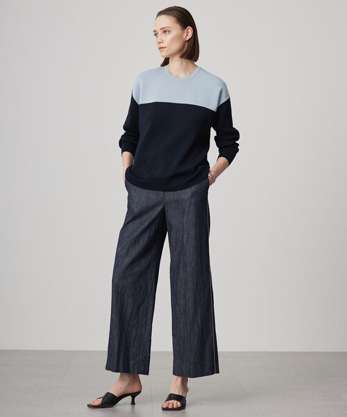 専用極美品 現行✨️ iCB コットンリアクティブデニム ワイドストレートパンツ 洗える】 コットンリアクティブデニム ワイドストレートパンツ