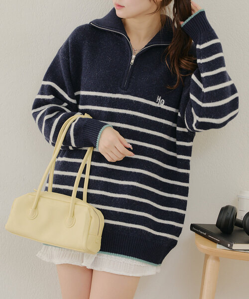Another Branch olive des olive(アナザーブランチオリーブデオリーブ)の「ハーフZIPロゴニット(ニット/セーター・レディース・オフホワイト/グレー/その他12/ブルー・FREE)」の4枚目の写真