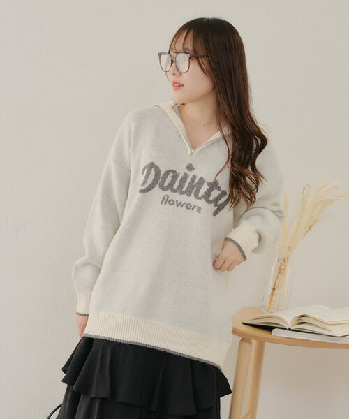 Another Branch olive des olive(アナザーブランチオリーブデオリーブ)の「ハーフZIPロゴニット(ニット/セーター・レディース・オフホワイト/グレー/その他12/ブルー・FREE)」の5枚目の写真