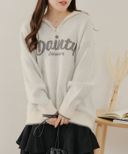 Another Branch olive des olive(アナザーブランチオリーブデオリーブ)の「ハーフZIPロゴニット(ニット/セーター・レディース・オフホワイト/グレー/その他12/ブルー・FREE)」の6枚目の写真