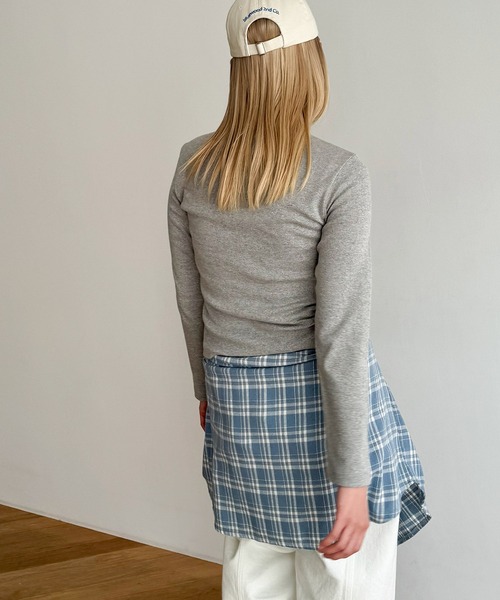 CANAL JEAN（キャナルジーン）の「HARING　クルーBASICロングTシャツ（Tシャツ/カットソー・レディース・ホワイト/ネイビー×ホワイト/グレー・ONE SIZE）」の8枚目の写真