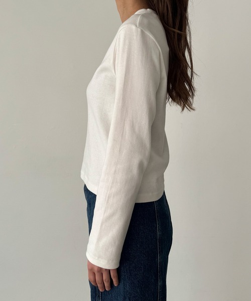 CANAL JEAN（キャナルジーン）の「HARING　クルーBASICロングTシャツ（Tシャツ/カットソー・レディース・ホワイト/ネイビー×ホワイト/グレー・ONE SIZE）」の14枚目の写真