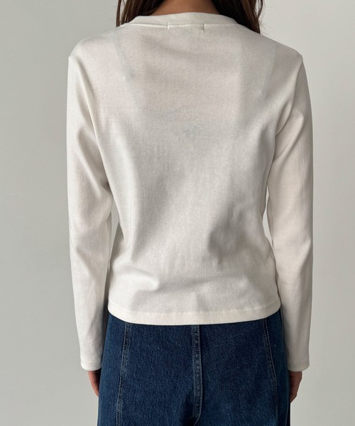 CANAL JEAN（キャナルジーン）の「HARING　クルーBASICロングTシャツ（Tシャツ/カットソー・レディース・ホワイト/ネイビー×ホワイト/グレー・ONE SIZE）」の15枚目の写真