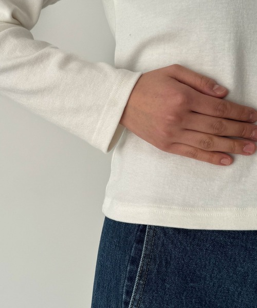 CANAL JEAN（キャナルジーン）の「HARING　クルーBASICロングTシャツ（Tシャツ/カットソー・レディース・ホワイト/ネイビー×ホワイト/グレー・ONE SIZE）」の17枚目の写真