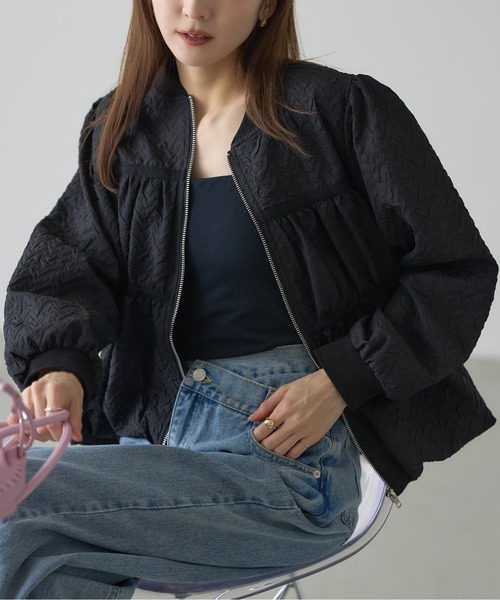 &. NOSTALGIA（アンドドットノスタルジア）の「【ZOZO限定】ふくれジャガードバルーンブルゾン（ブルゾン・レディース・アイボリー/ブラック・M）」の2枚目の写真