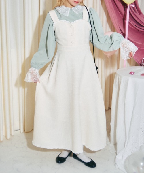 kutir（クティール）の「【クティールとレトロ】セットアップ着用可　ツイードレースジャンパースカート/ワンピース（ジャンパースカート・レディース・ベージュ/グレー/アイボリー・LARGE/MEDIUM/SMALL）」の12枚目の写真