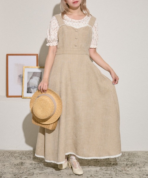 kutir（クティール）の「【クティールとレトロ】セットアップ着用可　ツイードレースジャンパースカート/ワンピース（ジャンパースカート・レディース・ベージュ/グレー/アイボリー・LARGE/MEDIUM/SMALL）」の16枚目の写真