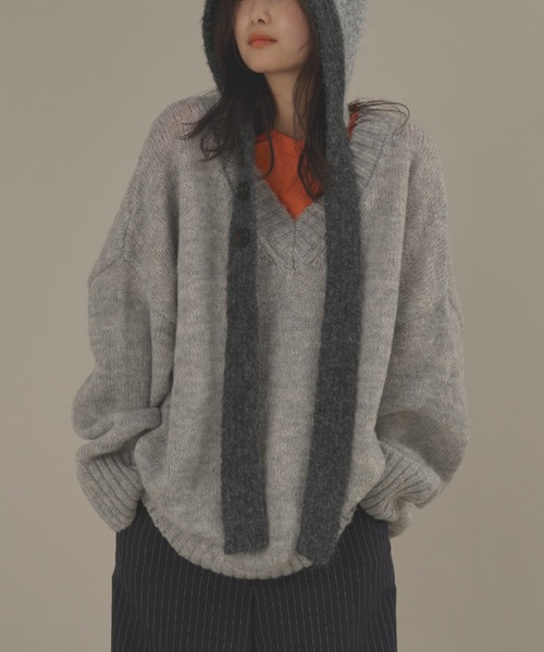 オーバーサイズVネックニット(ニット/セーター)|MERLOT(メルロー) オーバーサイズVネックニット(ニット/セーター)|MERLOT(メルロー)