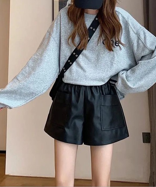 Lace Ladies(レースレディース)の「ポケット付き ウエストゴム レザー調 ショート パンツ(その他パンツ・レディース・アイボリー/ブラック/ブラウン・M/S/XL)」の8枚目の写真