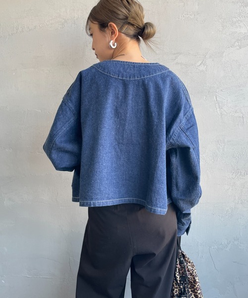 DANTON（ダントン）の「[DANTON/ダントン] 11oz ショート丈ノーカラーデニムジャケット（ノーカラージャケット・レディース・インディゴブルー・38）」の8枚目の写真